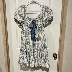 Altar'd State Blue and Cream Smocked Dress
